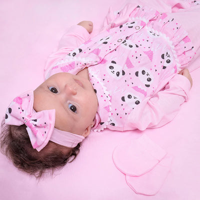 Saída Maternidade Menina Panda Lili – Conjunto 4 Peças Rosa