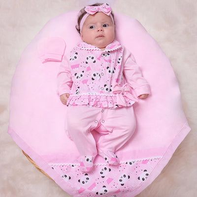 Saída Maternidade Menina Panda Lili – Conjunto 4 Peças Rosa
