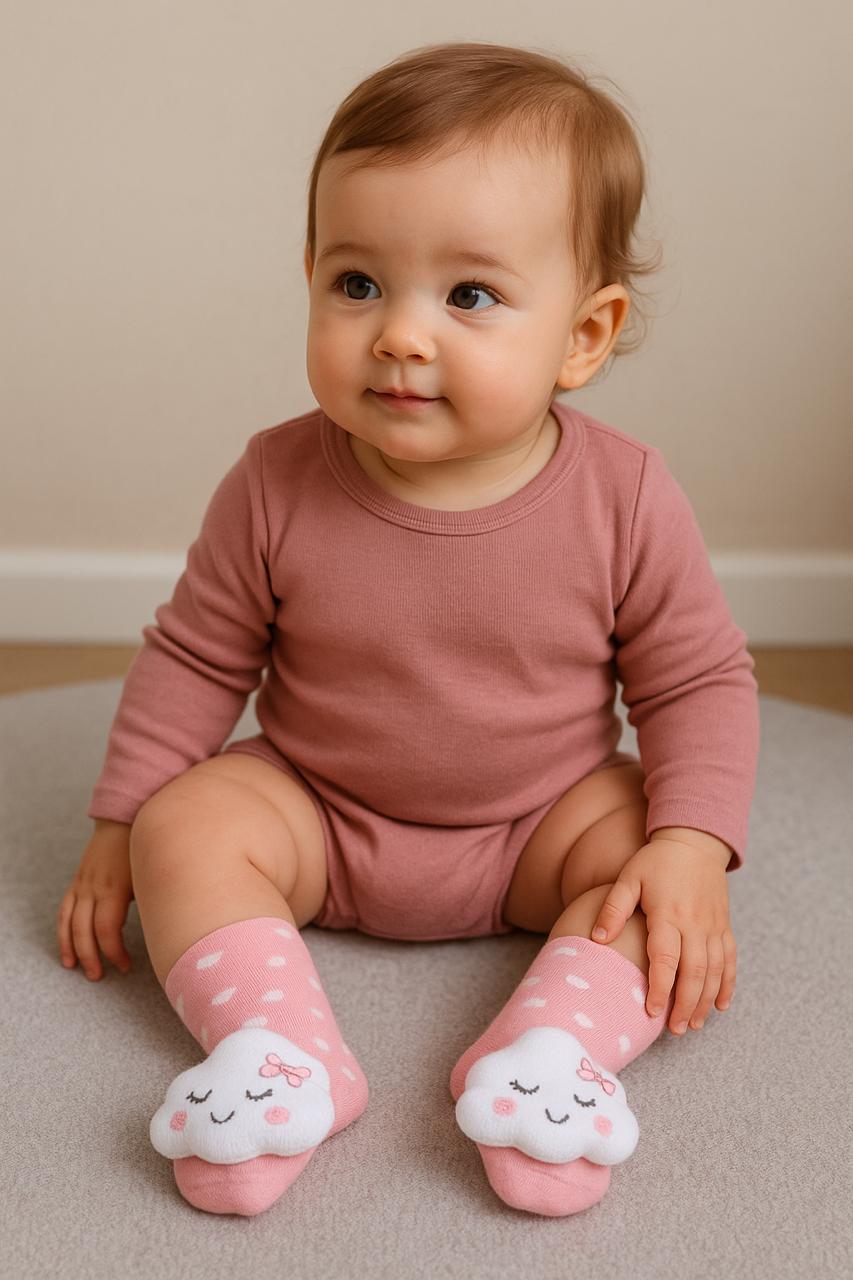 Meia Fofinha Bebê com pantufa e chocalho - compre 3 e leve 4
