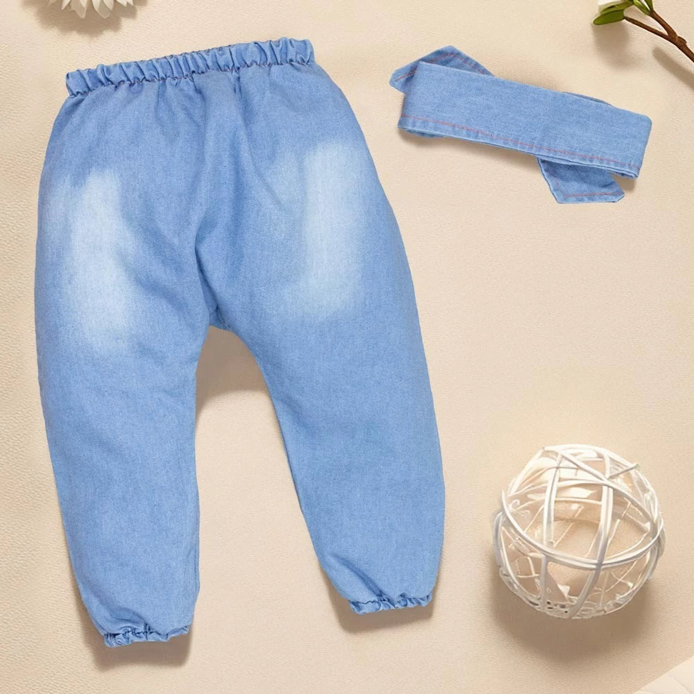 Calça Jeans Menina com faixinha de cabelo