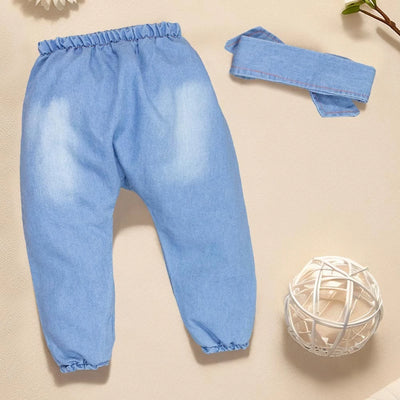 Calça Jeans Menina com faixinha de cabelo