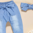 Calça Jeans Menina com faixinha de cabelo