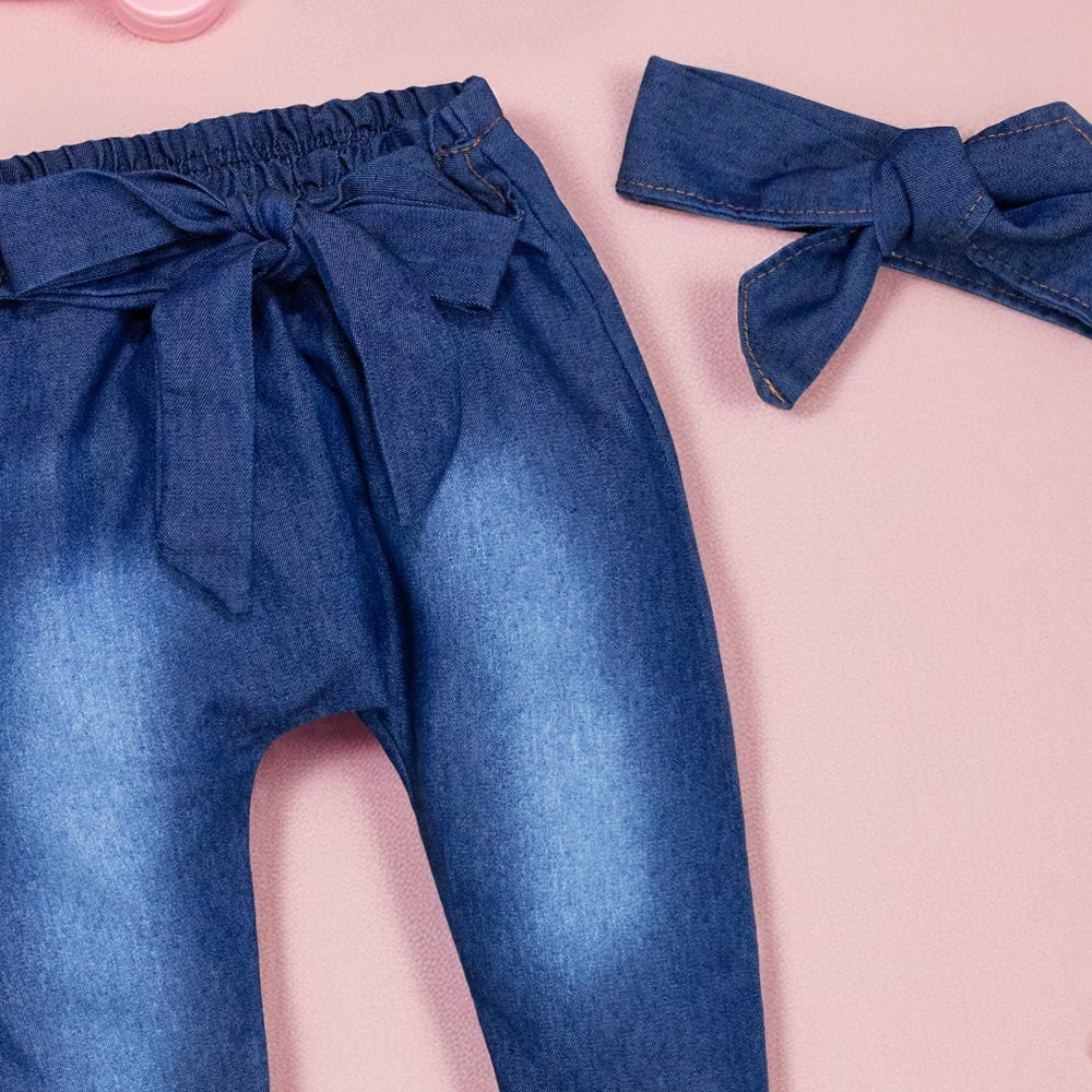 Calça Jeans Menina com faixinha de cabelo